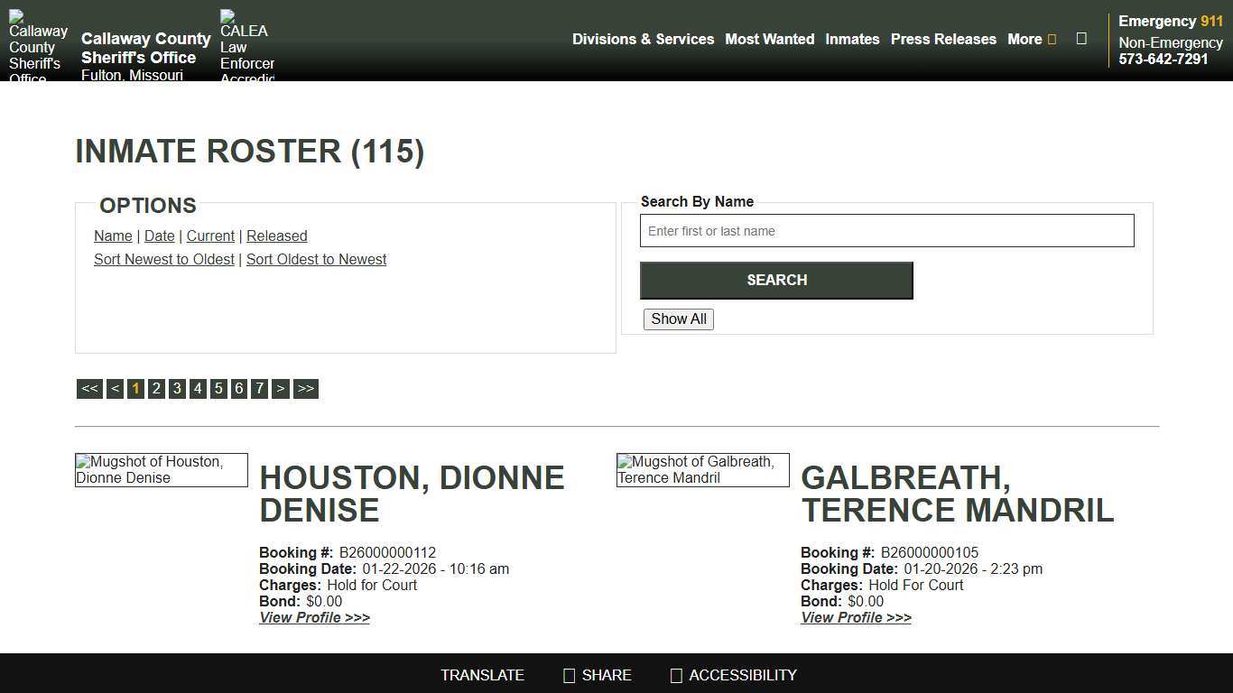 Inmate Roster - Current Inmates Booking Date Descending - Callaway County Sheriff's Office, Missouri