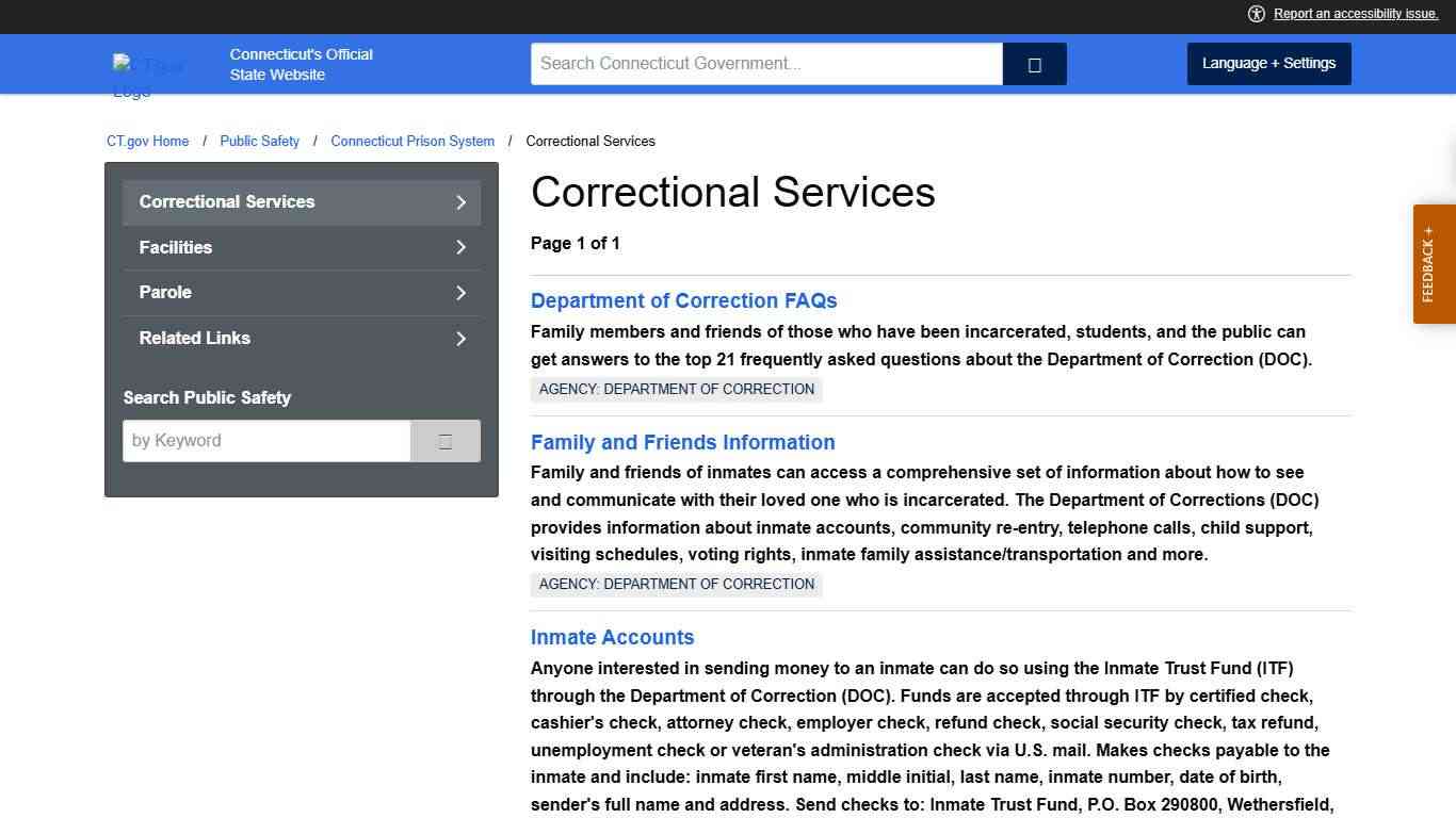 CT.gov: Correctional Services