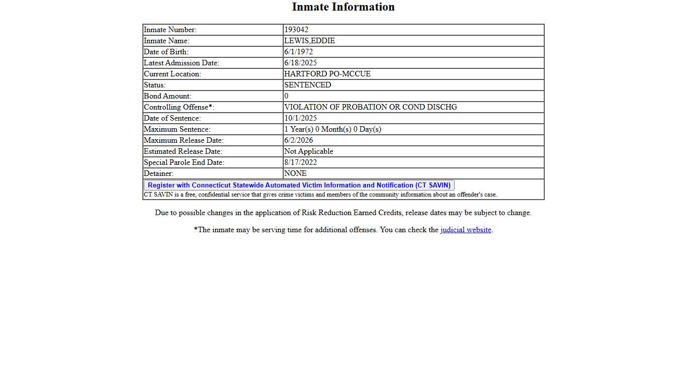 Department of Correction Inmate Information Search