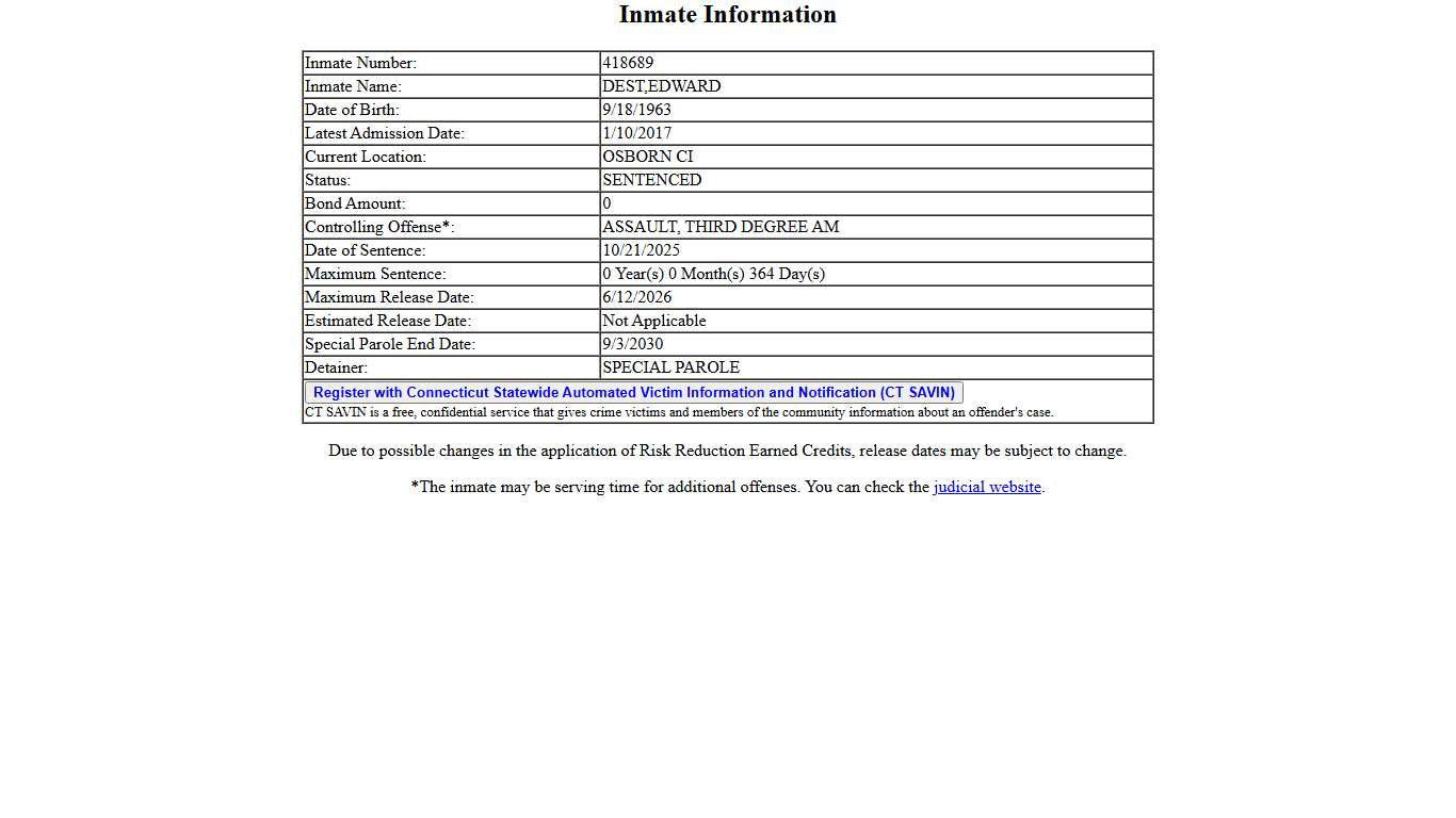 Department of Correction Inmate Information Search